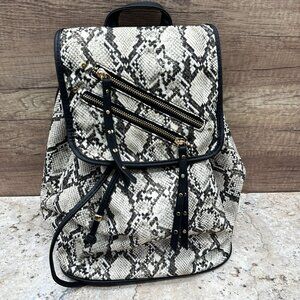Like Dreams Backpack Womens Black Cream Python Print Zipper Pocket Polyester NWT